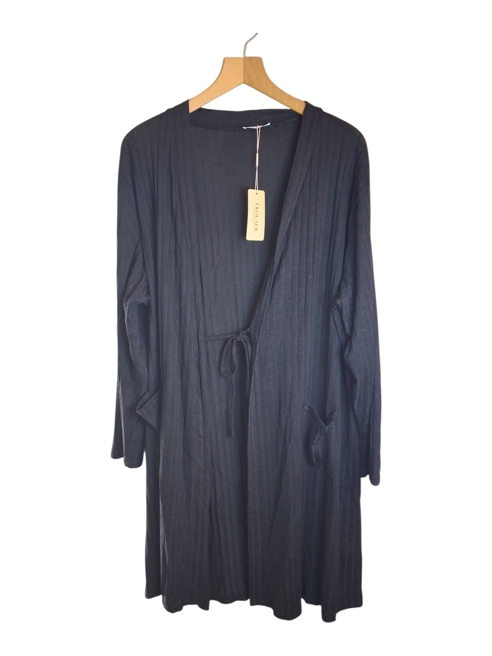 NWT Ekouarer Black Ribbed Long Open Front Cardigan 2XL